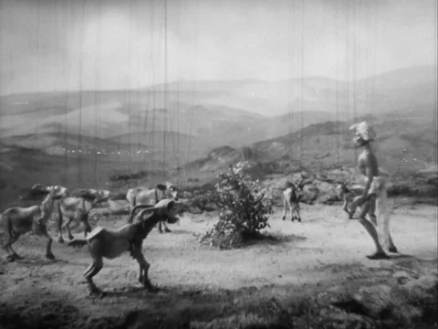 The puppet show of animals dancing around trees - 1938 Stock Footage 95816284