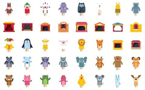 Puppet show characters and stages for entertaining children with imagination Stock Illustration
