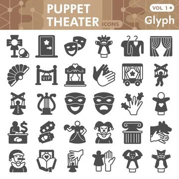 Puppet theater line icon set, dramatic art symbols collection or sketches Stock Illustration