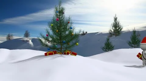 Puppet walking in the snow to bring a gift Video stock 12752013