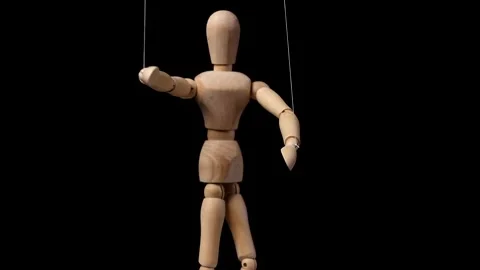 Puppet, wood dummy moving under control, power, manipulation of master boss Stock Footage 201214023