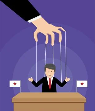 Puppeted president on table with flag in vector Stock Illustration