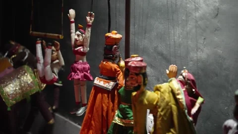 Puppets Hanging Backstage Preparing for Show Stock Footage 310730555