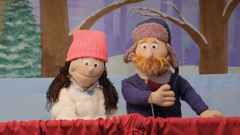 Puppets talking and looking at the camera. Stock Footage 131976919