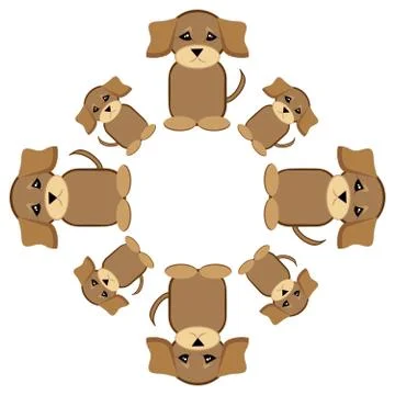 Puppies sitting in ring on white background. Stock Illustration