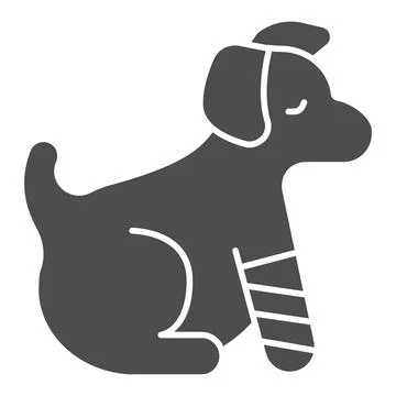Puppy with bandaged paw solid icon, animal hospital concept, Dog with an injured Illustrazione stock