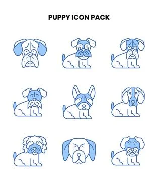 Puppy Blue Bundle Icons Pack Stock Illustration