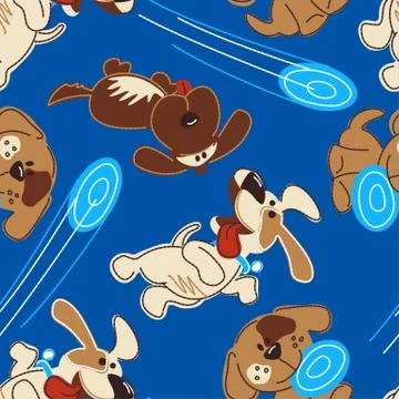 Puppy dogs playing in a seamless pattern Stock Illustration