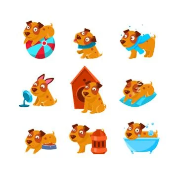 Puppy Everyday Activities Set Stock Illustration