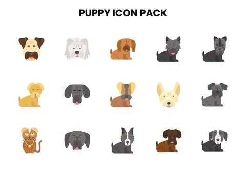 Puppy Flat Bundle Icons Pack Stock Illustration