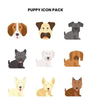 Puppy Flat Design Icons Pack Stock Illustration