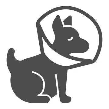 Puppy with protective collar solid icon, animal hospital concept, Pet Illustrazione stock
