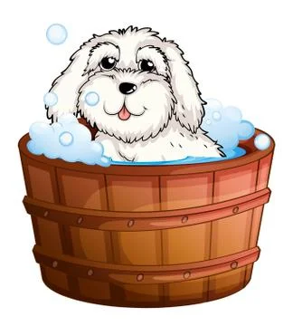 A puppy taking a bath Illustrazione stock