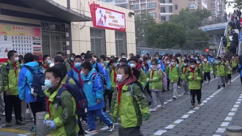 Pupuils Queue To Enter The Campus in Yichang, China Stock Footage 232397901