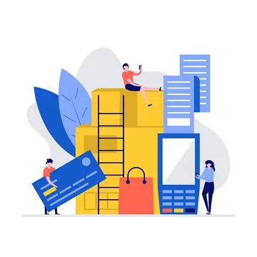 Purchase and delivery vector illustration concept with characters. Modern f.. Stock Illustration