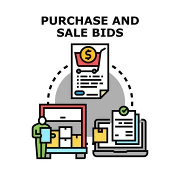 Purchase and sale bids processing transaction concept Stock Illustration