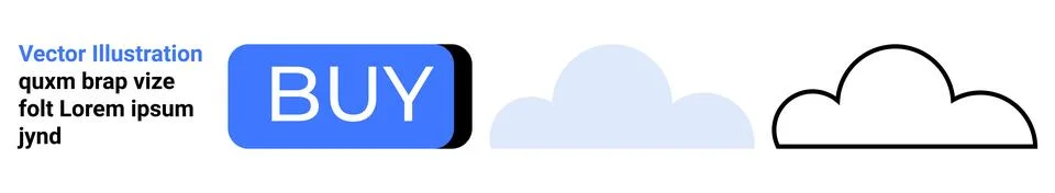 Purchase Button with Cloud Icons and Sample Text in Simple Vector Design Stock Illustration