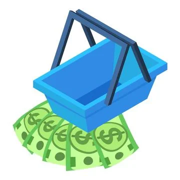 Purchase concept icon isometric vector. Dollar bill and empty shopping basket Illustration