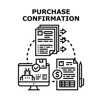 Purchase confirmation process with online order and digital documents Stock Illustration