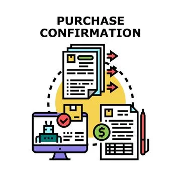 Purchase confirmation process with online order and digital documents Stock Illustration