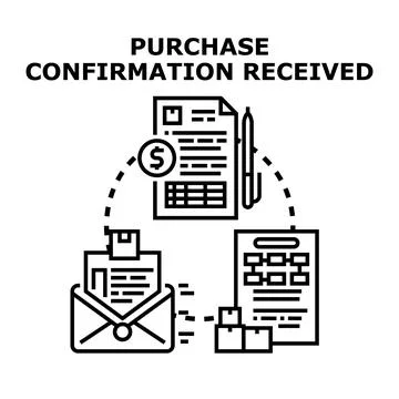 Purchase confirmation received process sending order document Illustrazione stock