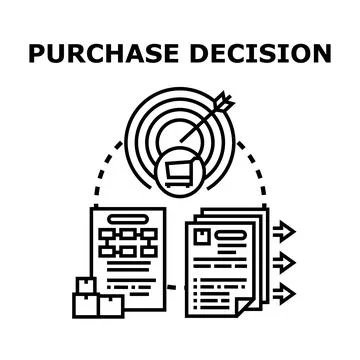 Purchase decision making process choosing products Stock Illustration
