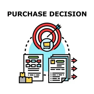 Purchase decision making process choosing products Stock Illustration