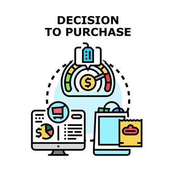 Purchase decision process, consumer choice making, buying steps Stock Illustration