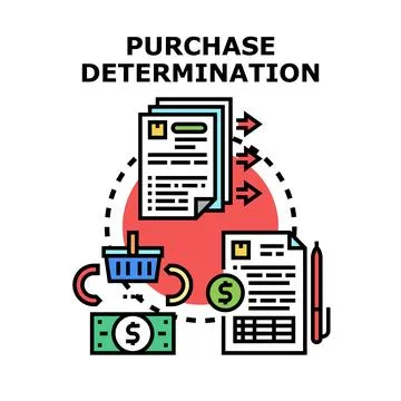 Purchase determination process involving documents and payment Stock Illustration