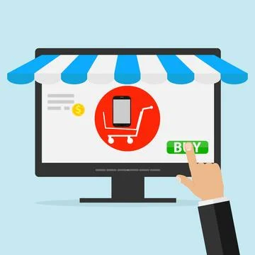 Purchase of goods through the Internet. Online purchase of a mobile phone 스톡 일러스트