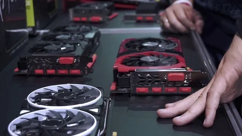 Purchase a graphics card in the store Stock Footage 82584311