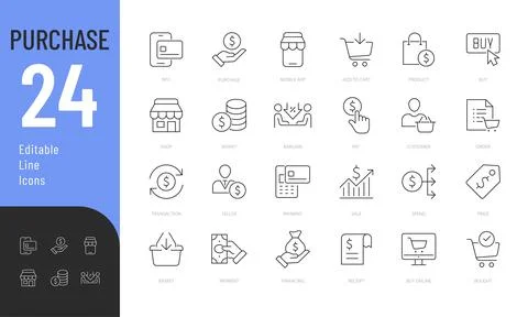 Purchase Line Editable Icons set. Stock Illustration