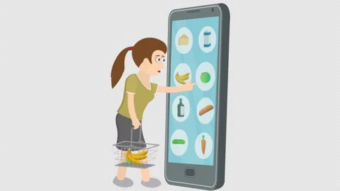 Purchase in an online store. Animation of electronic commerce in the smartphone Stock Footage 196204619