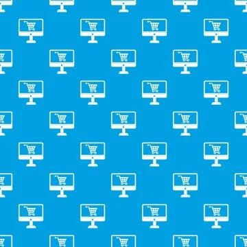 Purchase at online store through computer pattern seamless blue Stock Illustration