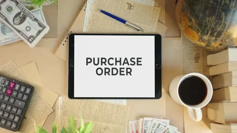 PURCHASE ORDER DISPLAYING ON FINANCE TABLET SCREEN Stock Footage 274064328