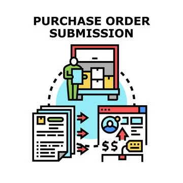 Purchase order submission process for business transactions Stock Illustration