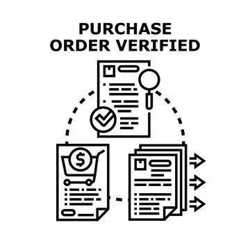 Purchase order verification process document management creating efficiency Stock Illustration