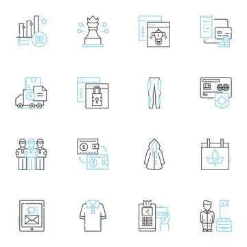 Purchase path linear icons set. Browse, Search, Compare, Evaluate, Analyze Illustrazione stock