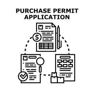 Purchase permit application process for acquiring goods Stock Illustration