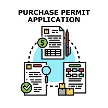 Purchase permit application process for acquiring goods Stock Illustration