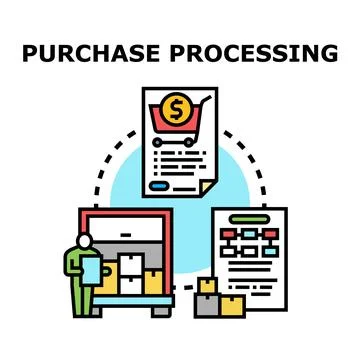 Purchase processing business operations workflow concept Stock Illustration