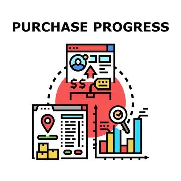 Purchase progress concept displaying online buying process Illustrazione stock