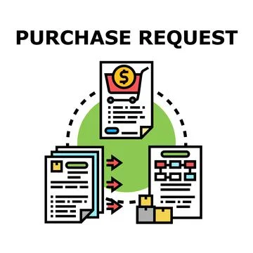 Purchase request order processing and fulfillment workflow Stock Illustration