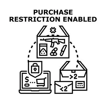 Purchase restriction concept preventing illegal purchases online Illustrazione stock