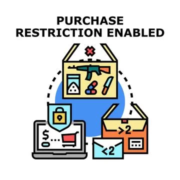 Purchase restriction concept preventing illegal purchases online Illustrazione stock