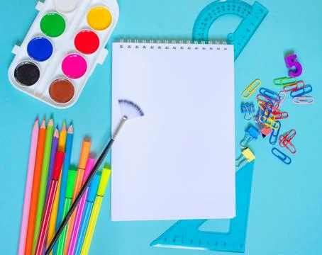 Purchase of school stationery. learning concept. preparation for school Stock Photos
