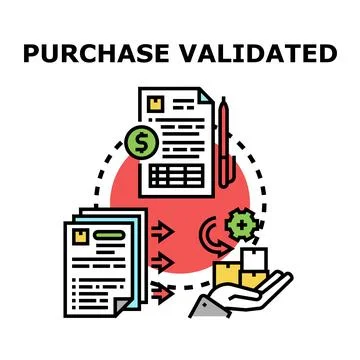 Purchase validated concept with documents and parcel delivery Ilustración de archivo
