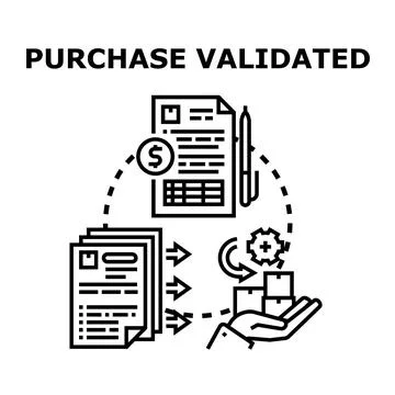 Purchase validated concept with documents and parcel delivery Illustrazione stock