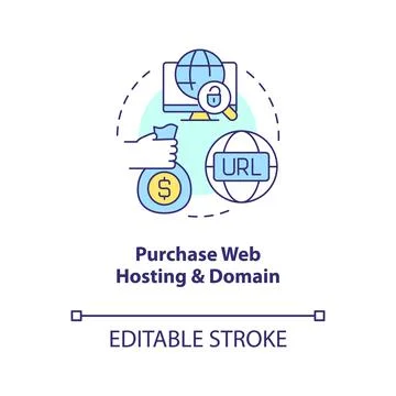 Purchase web hosting and domain concept icon Stock Illustration