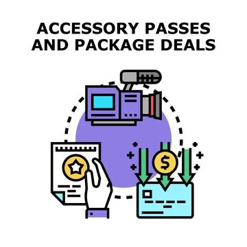 Purchasing accessory passes and package deals concept 스톡 일러스트
